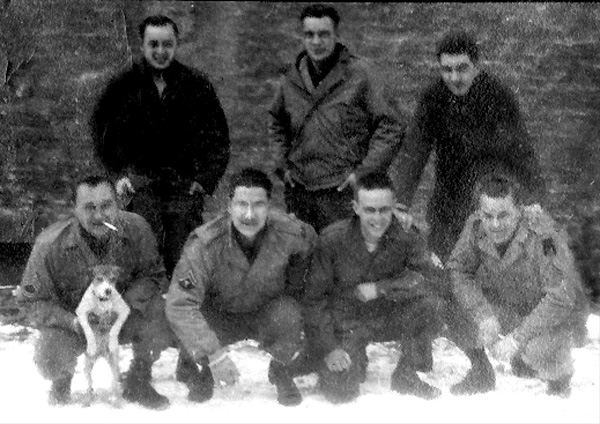 Photo of 14th Chemical Maintenance Company soldiers in their WW-II U.S. Army uniforms, taken circa January 1945 in Ensival, Belgium