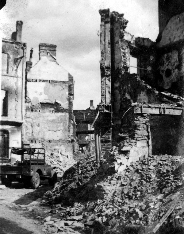 Photo of buildings destroyed in fighting to capture Saint Lo, France, taken 05 September 1944 during World War II.
